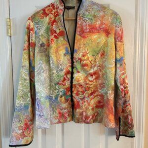 Mesmerize Floral Print Button Front Asian Inspired Mandarin Lined Jacket XL USA